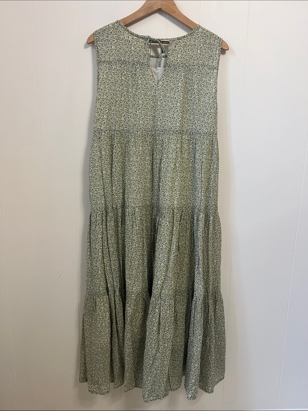 Laude the Label Tiered Maxi Dress Sage Green Micro Ditsy Floral Organic Cotton M - Picture 4 of 12